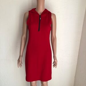 Guess Vibrant Red Sleeveless Hoodie Athleisure Dress Women’s Size M Zip Front